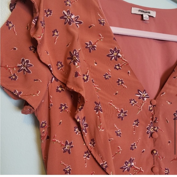 Madewell Flutter Sleeve Ruffle Button Down Dress in Ginger Floral - Picture 4 of 8